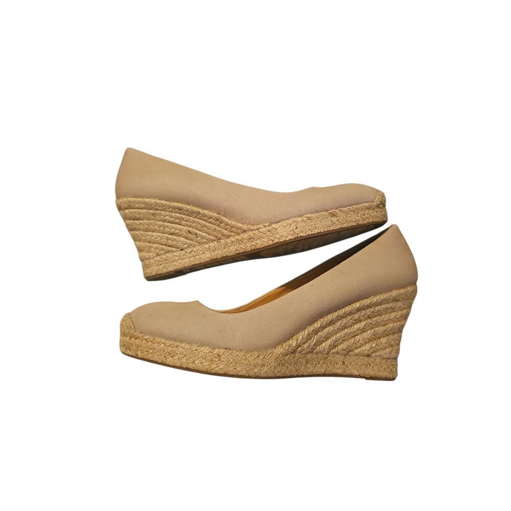 J. Crew tan beige Canvas espadrille wedges sz 7.5 - Picture 2 of 6